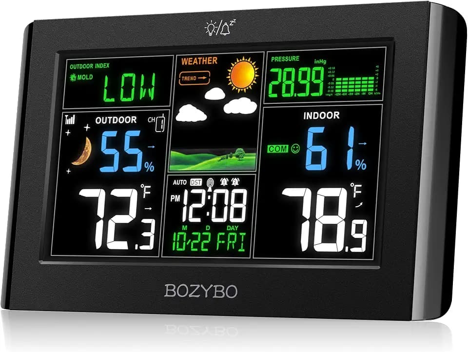 BOZYBO Weather Station Wireless Indoor Outdoor Thermometer Atomic Clock