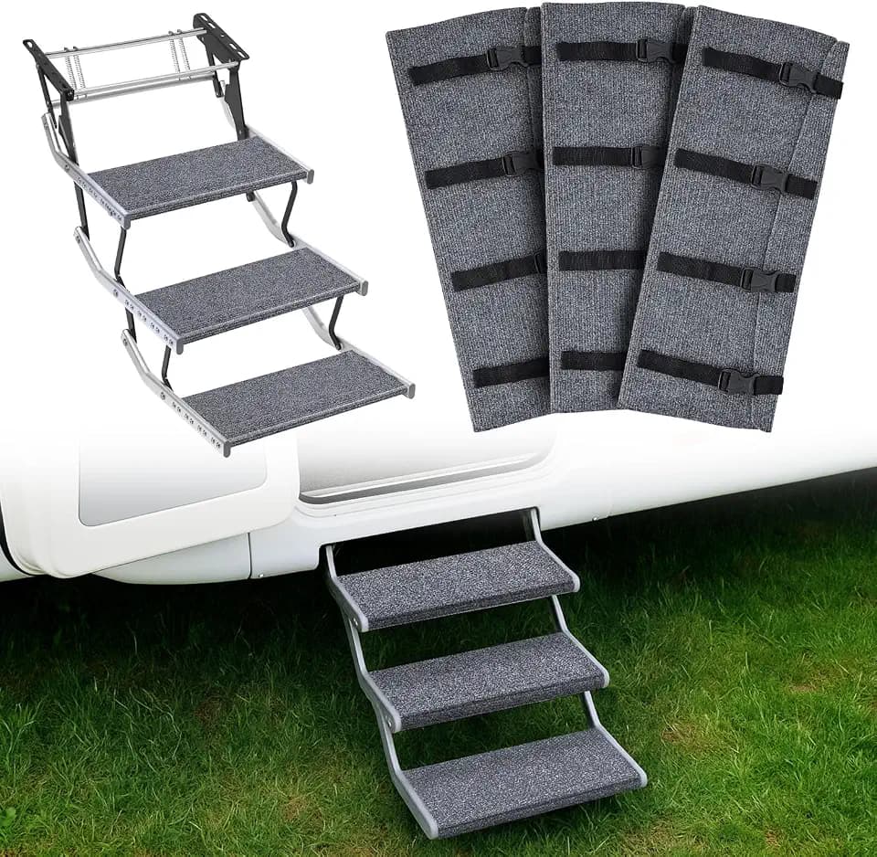 Nilight RV Step Covers 3 Pack 22 Inch Fit 8-11" Deep Camper Steps Rug Gray