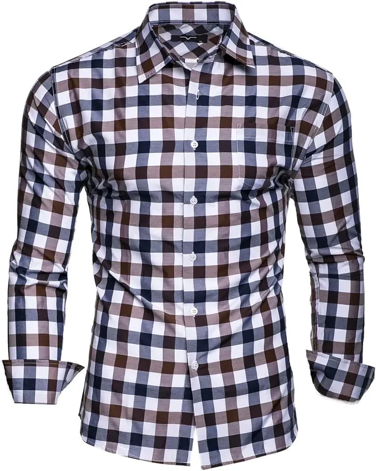 Kayhan Herren Kariertes-Langarm-Hemd Oktoberfest Trachtenhemd Herren Slim-Fit-Herrenhemden Kariert Hemden S-6XL
