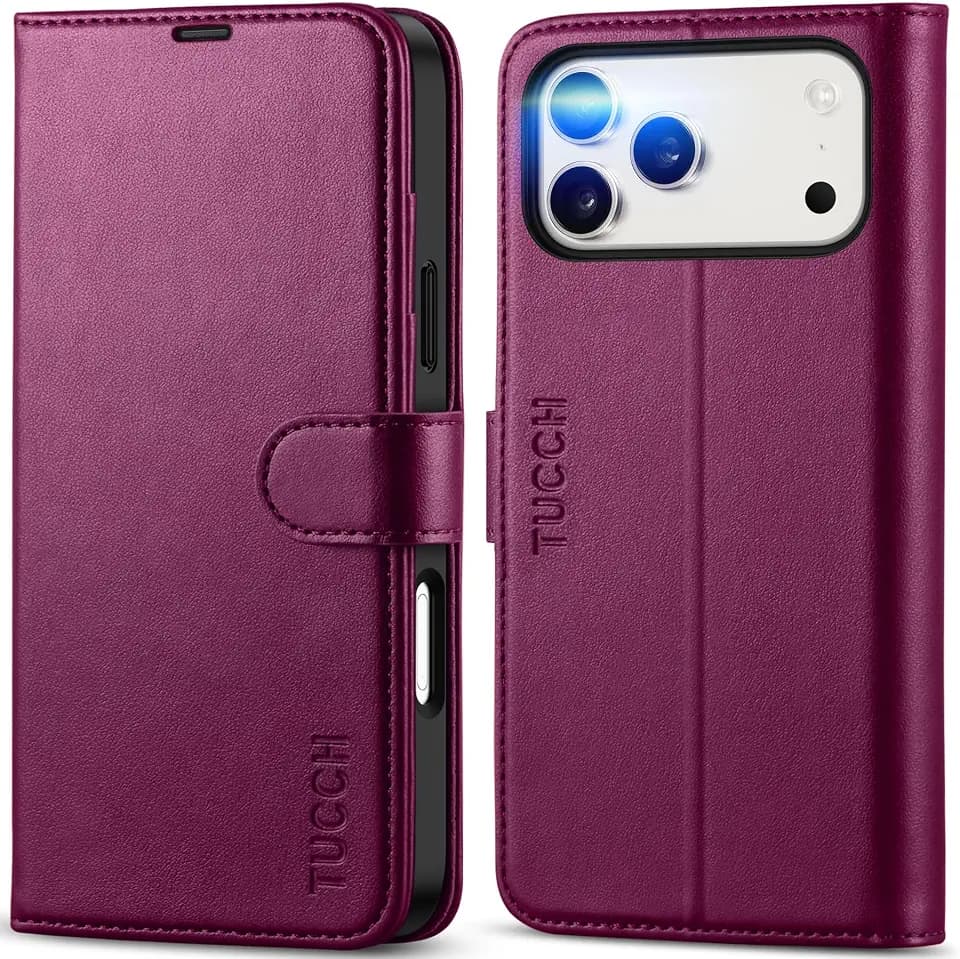 TUCCH Wallet Case for iPhone 18 Pro Max/17 Pro Max, Flip Stand, Plum Purple