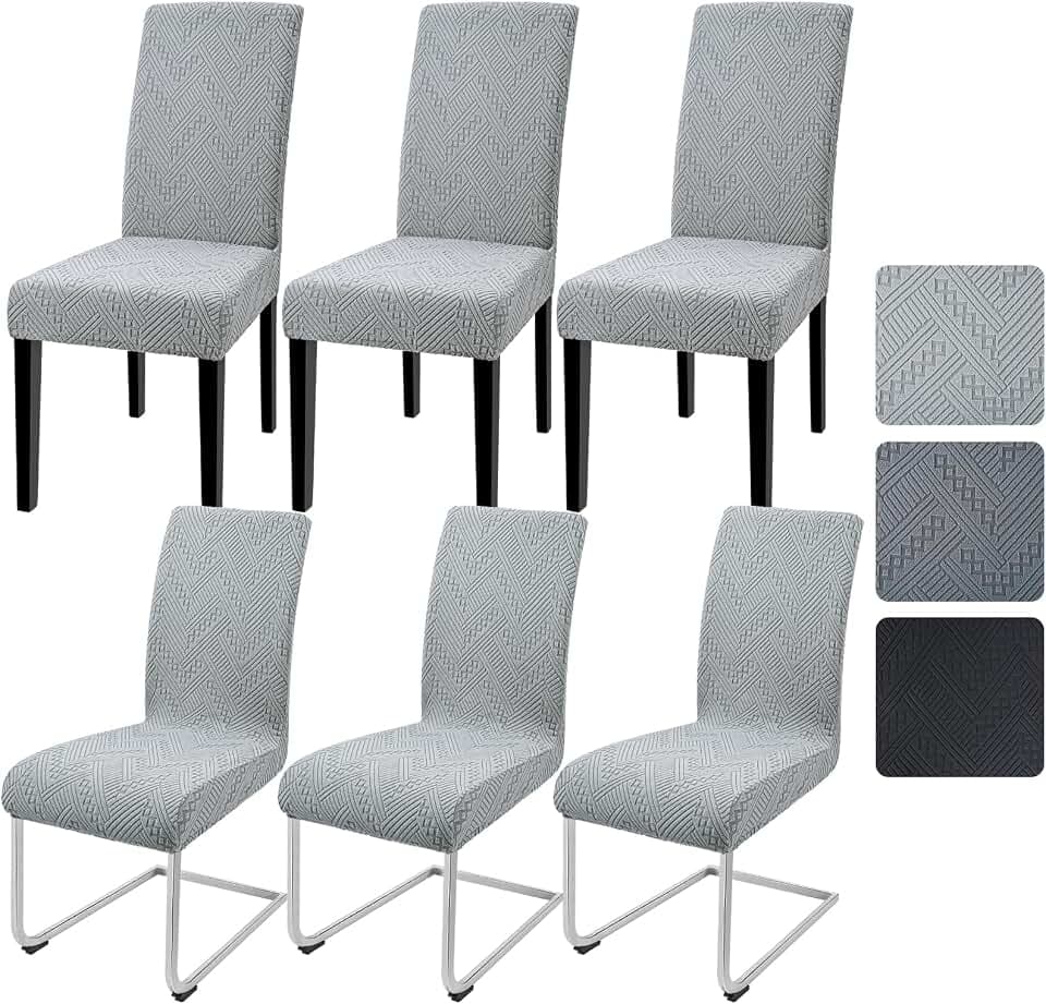Alishomtll Stuhlhussen 6er Set Jacquard Stuhlbezug Stuhlhussen Schwingstühle Elastische Hussen für Stühle Abnehmbarer Esszimmer Stuhlbezüge Freischwinger für Küche Restaurant Hotel Bankett (Hellgrau)