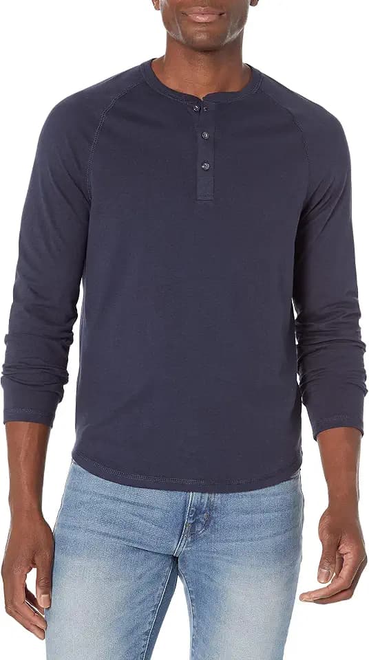 Amazon Essentials Herren Langarm-Henleyshirt aus 100% Baumwolle