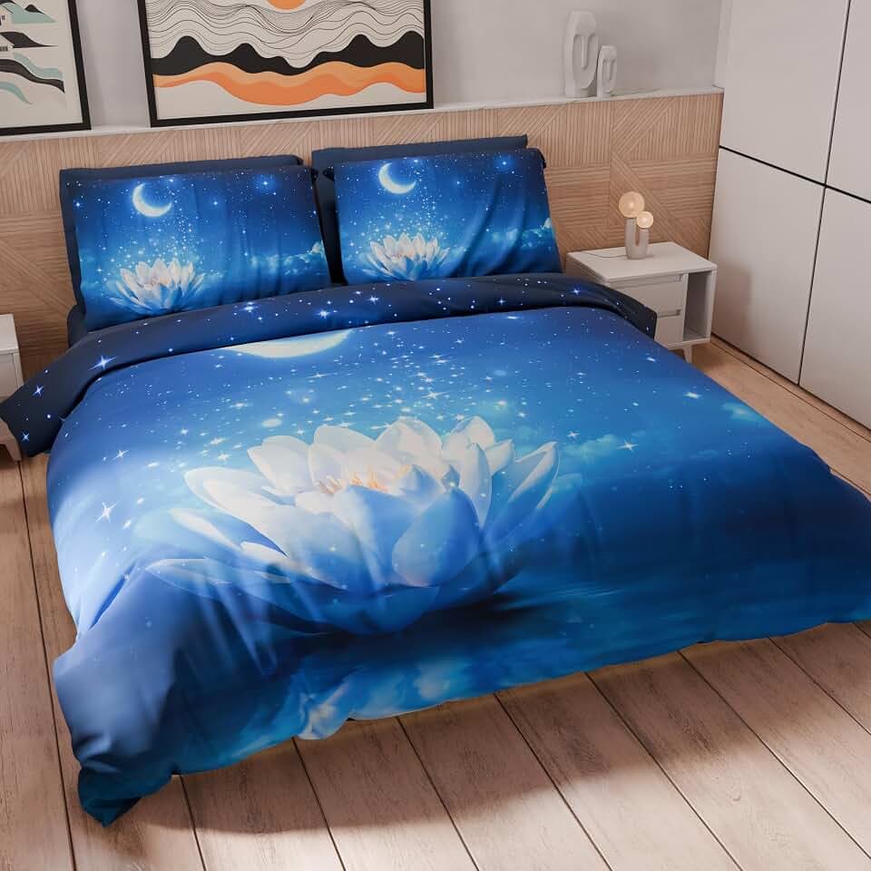 Petti Artigiani Italiani Bettbezug für Doppelbett, 240 x 220 cm (2 Kissenbezüge 50 x 80 cm enthalten), Bettwäsche aus Mikrofaser, Bedruckt mit Sternennacht, hergestellt in Italien