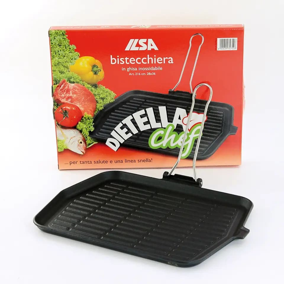 Ilsa Dietella Chief Grillpfanne aus Eisenguss, rechteckig, 28 x 36 cm, Schwarz