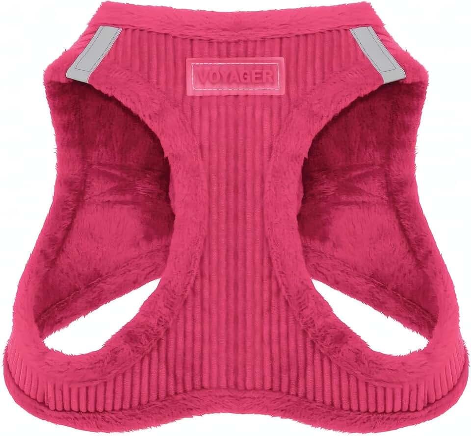 Voyager Step-In Plüsch-Hundegeschirr by Best Pet Supplies - Step-In-Westengeschirr für kleine und mittelgroße Hunde, Weicher Plüsch, Fuchsia Kordr, size M - Brust 40- 45 cm