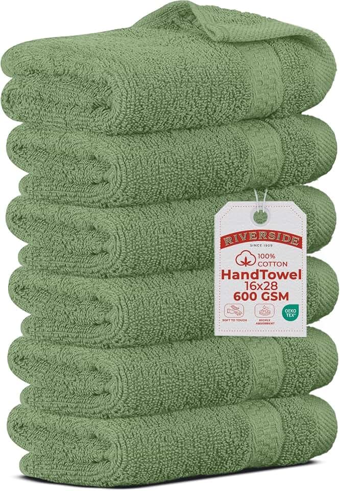 RIVERSIDE 6 Pack Premium Hand Towels Set, 16x28 in, 600 GSM, Sage Green
