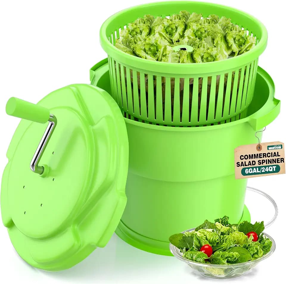 WantJoin Commercial Salad Spinner - [6 Gallon Salad Dryer] w/Silicone [Anti-slip Mat] & [Draining Hose], 24Qt Manual Salad Spinner for up to 7 Heads of Lettuce Spinner Large for Catering, Green