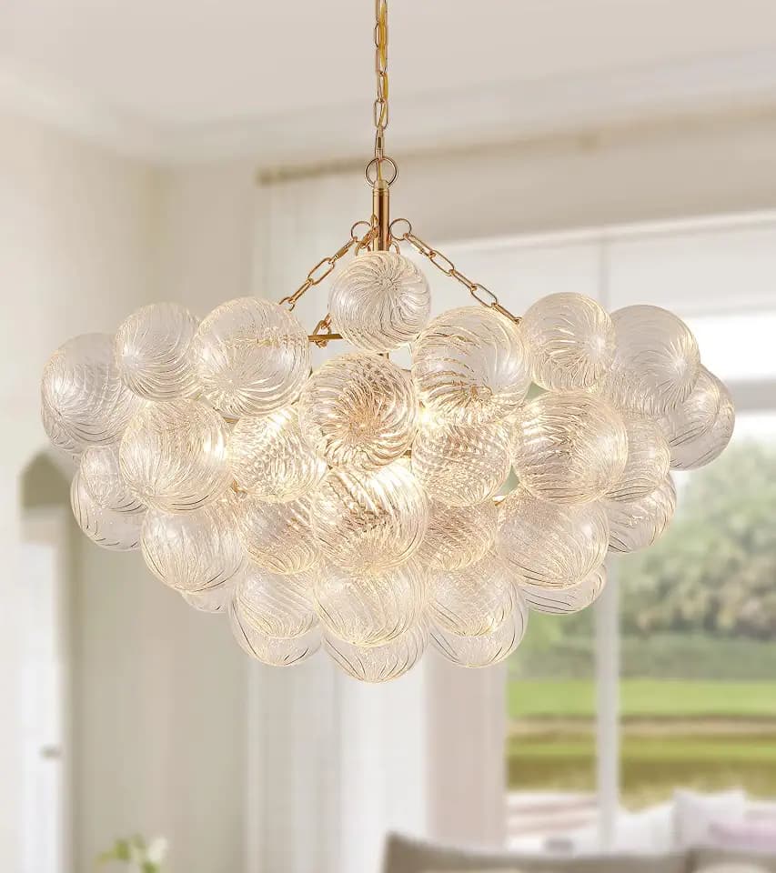 MEIXISUE Modern Glass Chandelier,9 Light Nordic Bubble Ball Swirled Glass Globe Gold Large Pendant Light Fixtures for Foyer Bedroom Dining Room Living Room Kitchen Entryway D31.1 in UL Listed