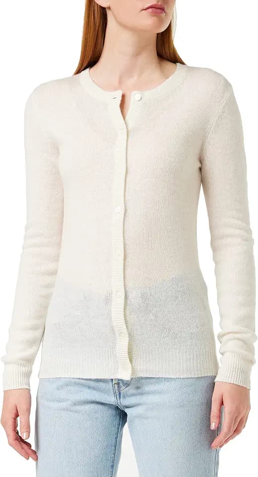 SPARKZ COPENHAGEN Damen Pure Cashmere O-Neck Cardigan Strickjacke Not Applicable, Elfenbein (Off White 002), 34 (Herstellergröße: Small)