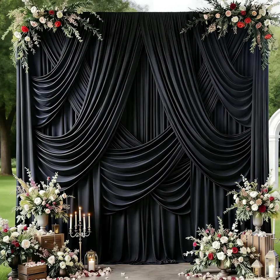 10x12ft Black Backdrop Curtain for Wedding Parties, Wrinkle Free 2 Panels 12 ft Long Silky Polyester Photo Backdrop Drapes Back Drop Cloth Drapery for Birthday Graduation Photography Background