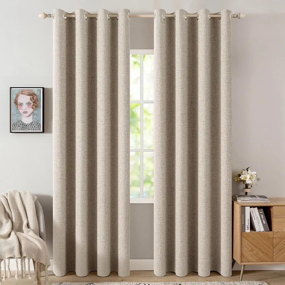 MIULEE 100% Blackout Linen Curtains for Bedroom 52x96 Inches Taupe