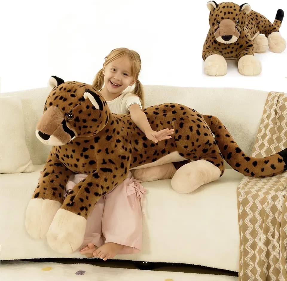 MaoGoLan Large Cheetah Stuffed Animal, Giant Cheetah Plush Toy for Girl Boy, Ridable Stuffy Leopard for Kid, Stuffed Leopard Plush Pillow for Valentines Birthday Gifts Baby Shower Party Favor 53 inch