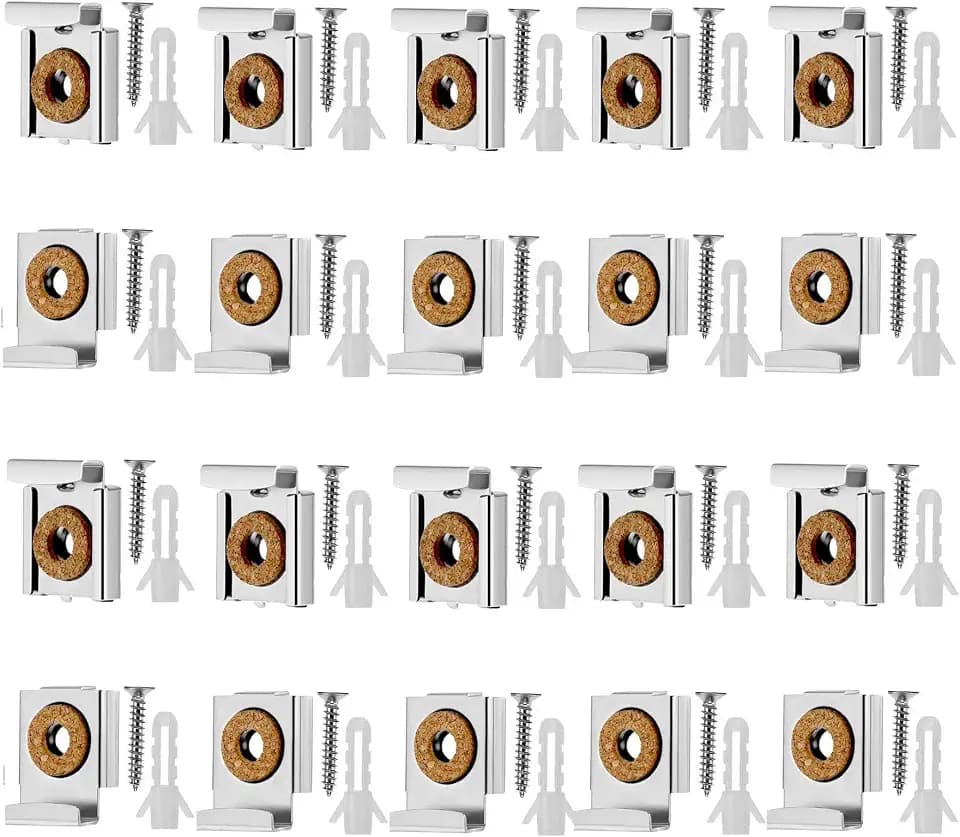 5 Set(20 Stück) Federbelastete Spiegelhalterung Spiegel-Clips Spiegelaufhängung Clips Set mit Dübel und Schrauben für Spiegel Glas
