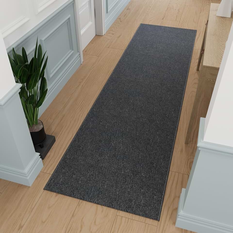 Ottomanson 1'10" x 15' Ultra-Thin Hallway Runner Rug - Durable Non-Slip Carpet for High-Traffic Areas - Fits Under Doors for Seamless Entry - Ideal for Kitchen, Entryway, Bedroom & Living Room, Black