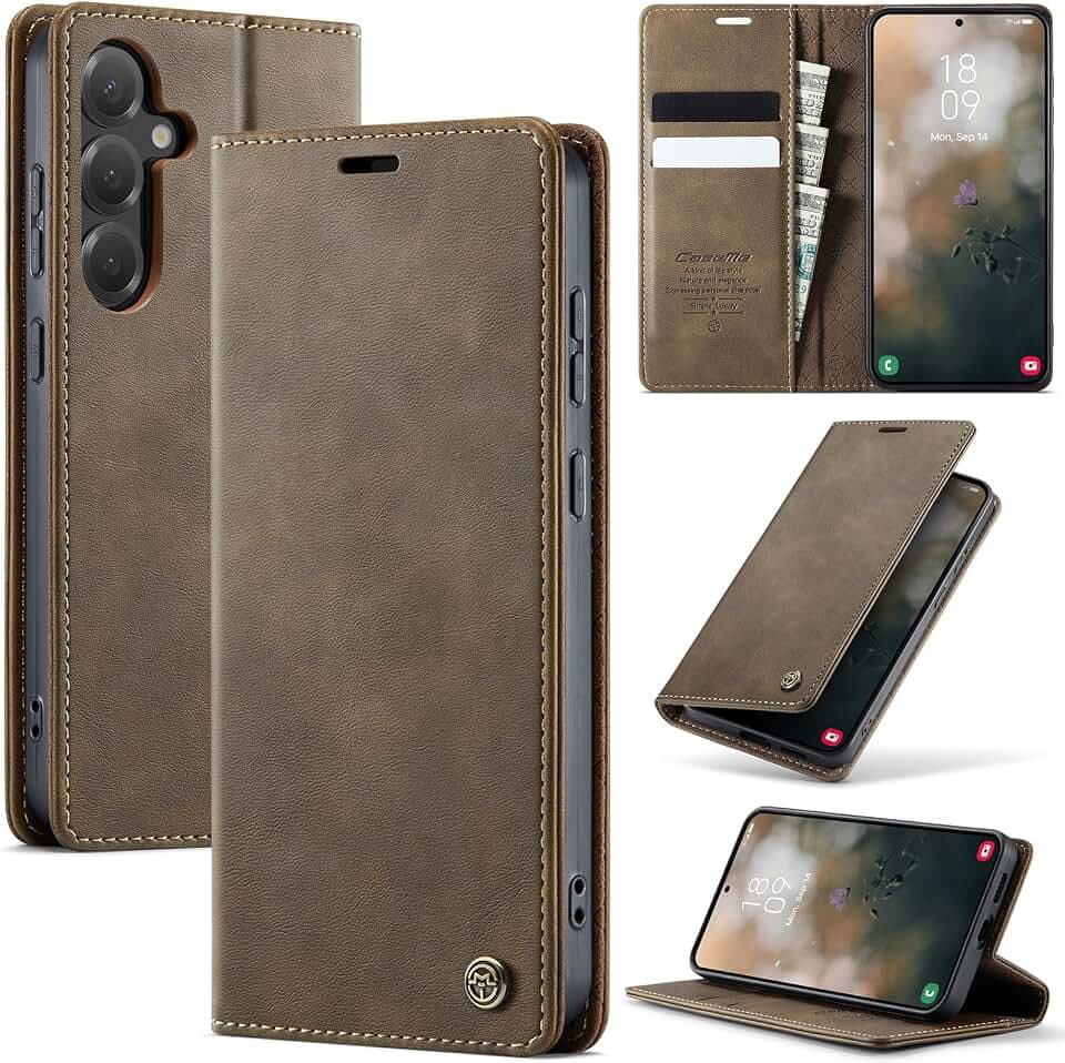 Kowauri for Samsung Galaxy S25 FE Case, PU Leather Wallet Case with RFID Blocking Card Holder Magnetic Flip Fold Shockproof Durable Protective Phone Case for Galaxy S25 FE (Coffee)