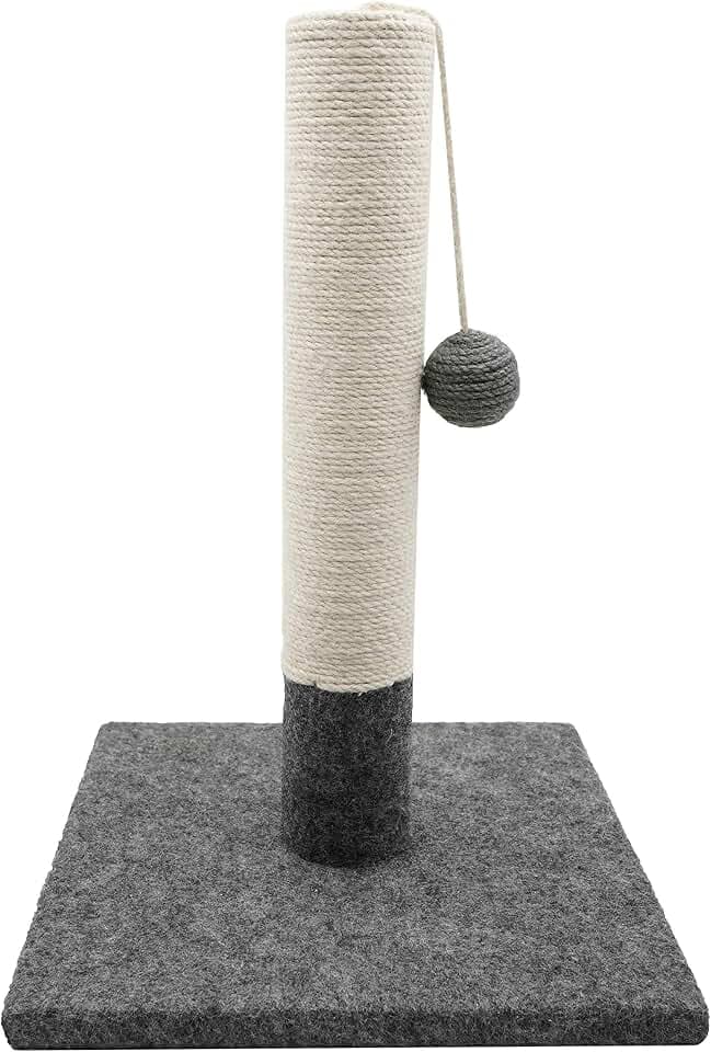 Tyrol | Kratzsäule für Katze 42 cm | Kratzstamm aus Jute und Widerstandsfähigem Stoff mit Plüschball | Kratzbaum Klein in Modernem Design, Grau und Weiß | Stabile Basis 30x30 cm | Katzen Zubehör