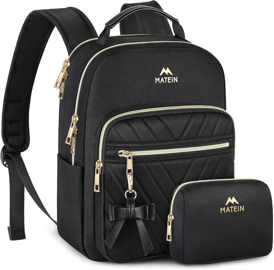MATEIN Mini Backpack for Women, Stylish Daypack Purse, 2pcs Sets, Black