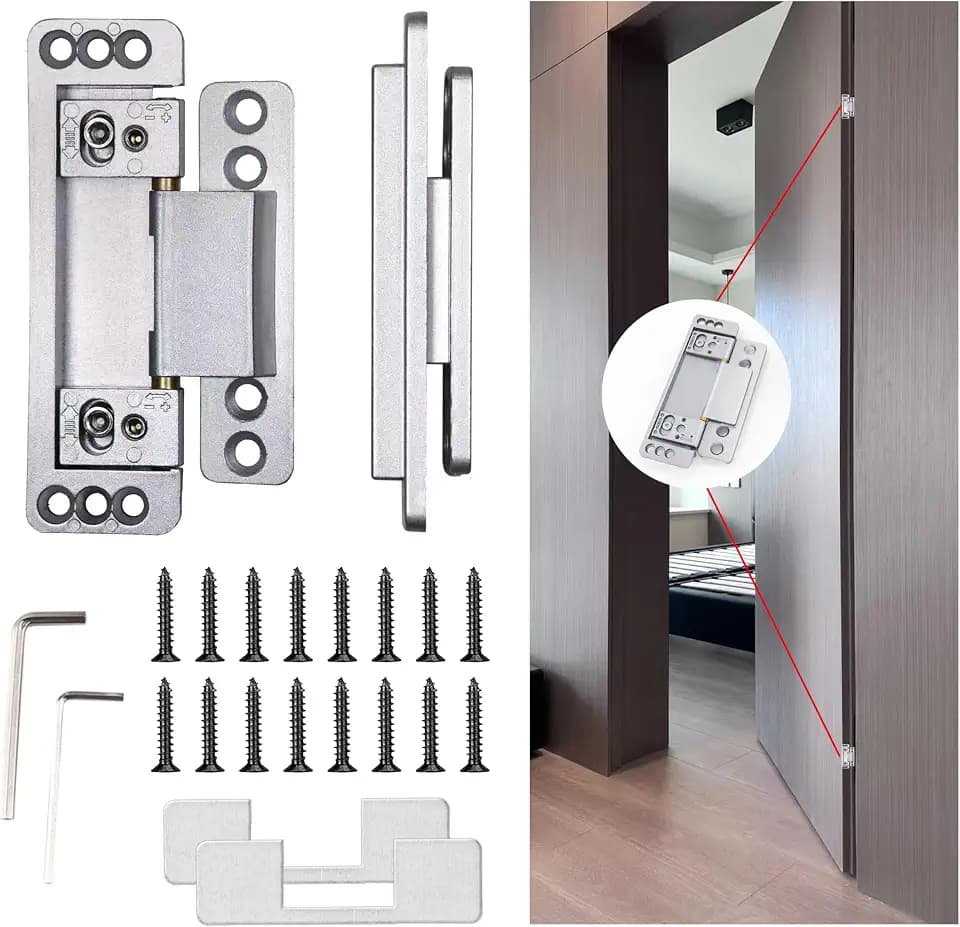 MENGSHI Hidden Door Hinges Ultra-Thin Invisible Hinge for Secret Door Heavy Duty Concealed Hinges Adjustable Butt Hinges 2 Pack - Sliver