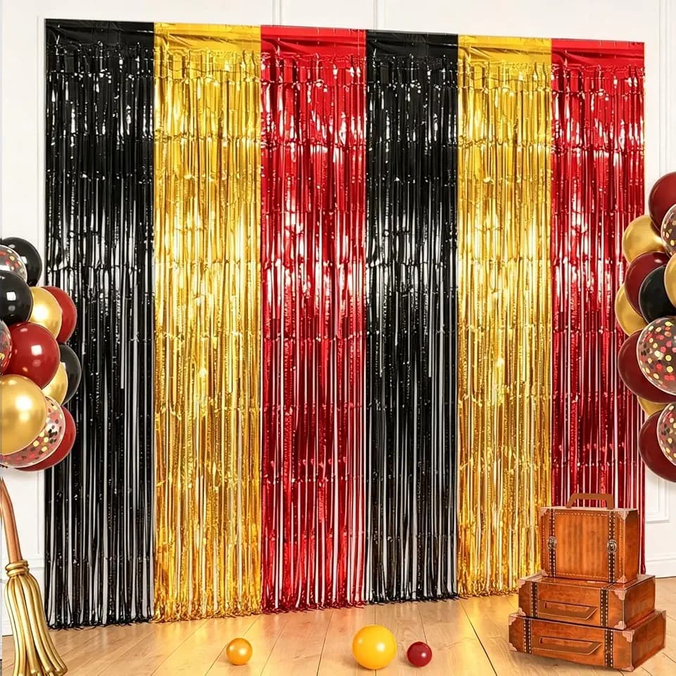 Red Black Gold Foil Fringe Curtains Birthday Party Decorations, 4 Pack