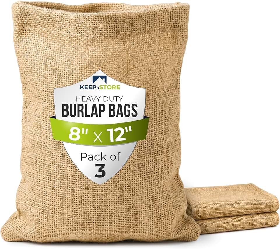 Burlap Storage Bags 8" x 12", Pack of 3 – Natural Jute Gunny Sacks for Storage of Vegetables, Gardening & Farm Use, Breathable Heavy-Duty Burlap Bags