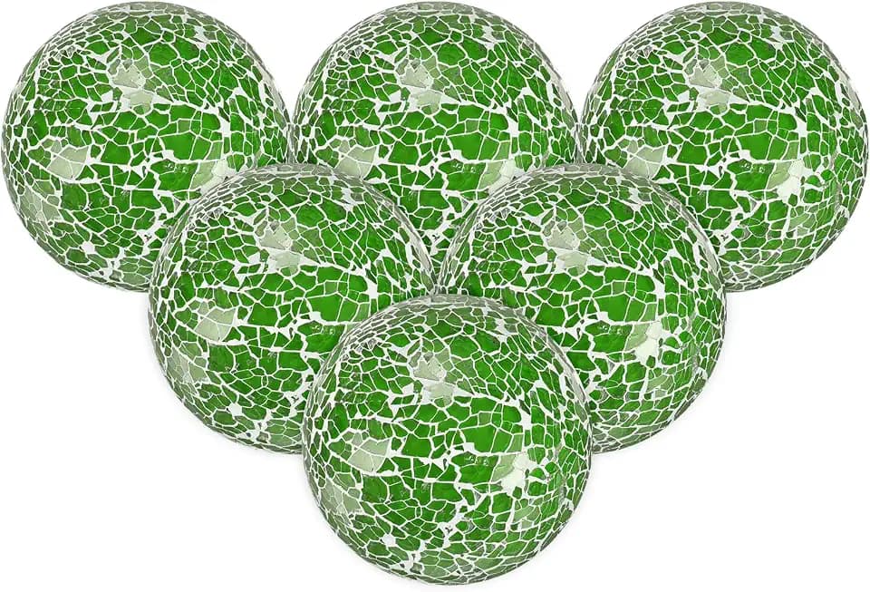 M METERXITY 6-Pack Decorative Ball for Bowls, 2.4 Inch Mosaic Glass Balls Decorative Glass Orbs for Home Decor/Dining Tables/Wedding Party/Coffee Table/Centerpiece Decor [Green]