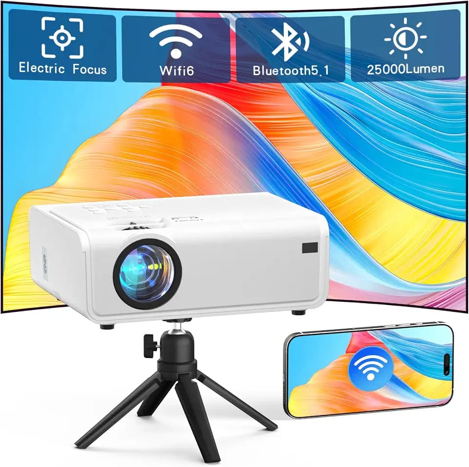 AuKing 2500ANSI 4K Outdoor Projector with WiFi and Bluetooth, 6D/4P Keystone, 50% Zoom, 300" Movie Projector for Laptop/HDMI/USB/TV Box/Android/iOS