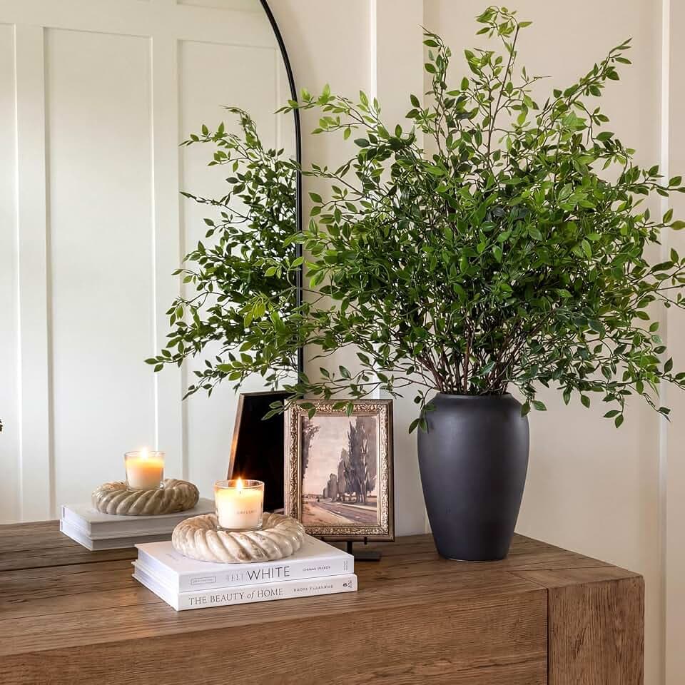 Suncalla 6 Pcs Artificial Greenery Stems 40'' Tall Faux Nandina Branches