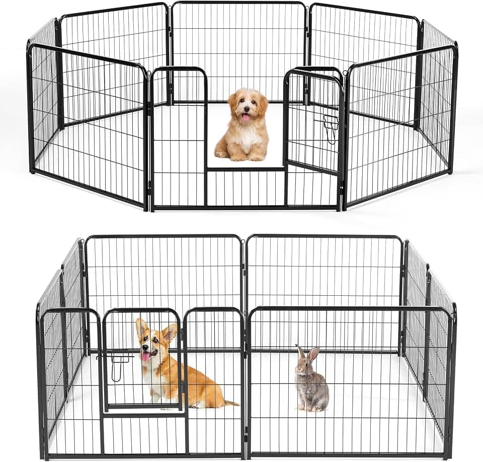 NEWBULIG Dog Playpen Indoor 8 Panels 24 Inch, Metal Outdoor Dog Fence Pen