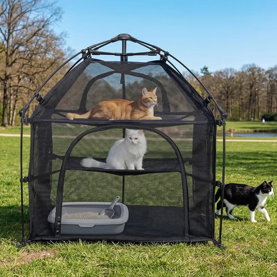 Catio Outdoor Cat Enclosure Pop up Cat Tower Tent(Square, L)