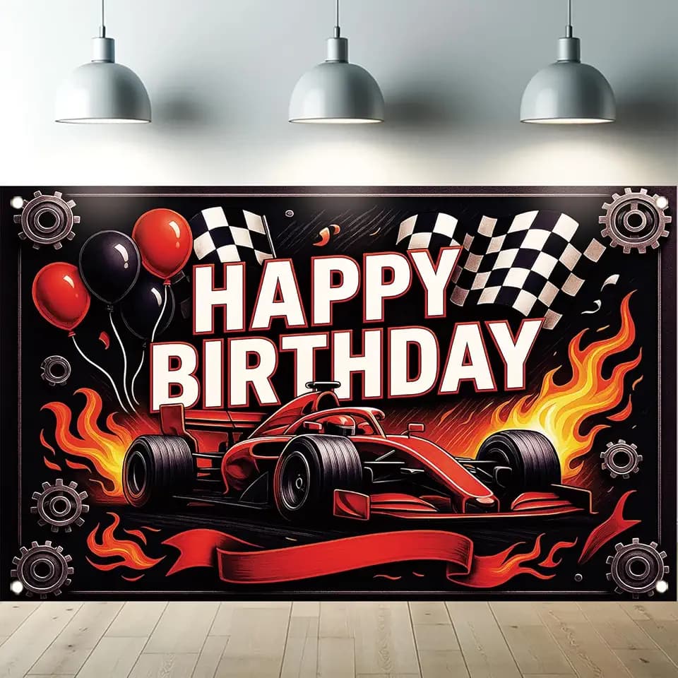 Race Car Backdrop Birthday Checkered Flag Party Decoration 71x43