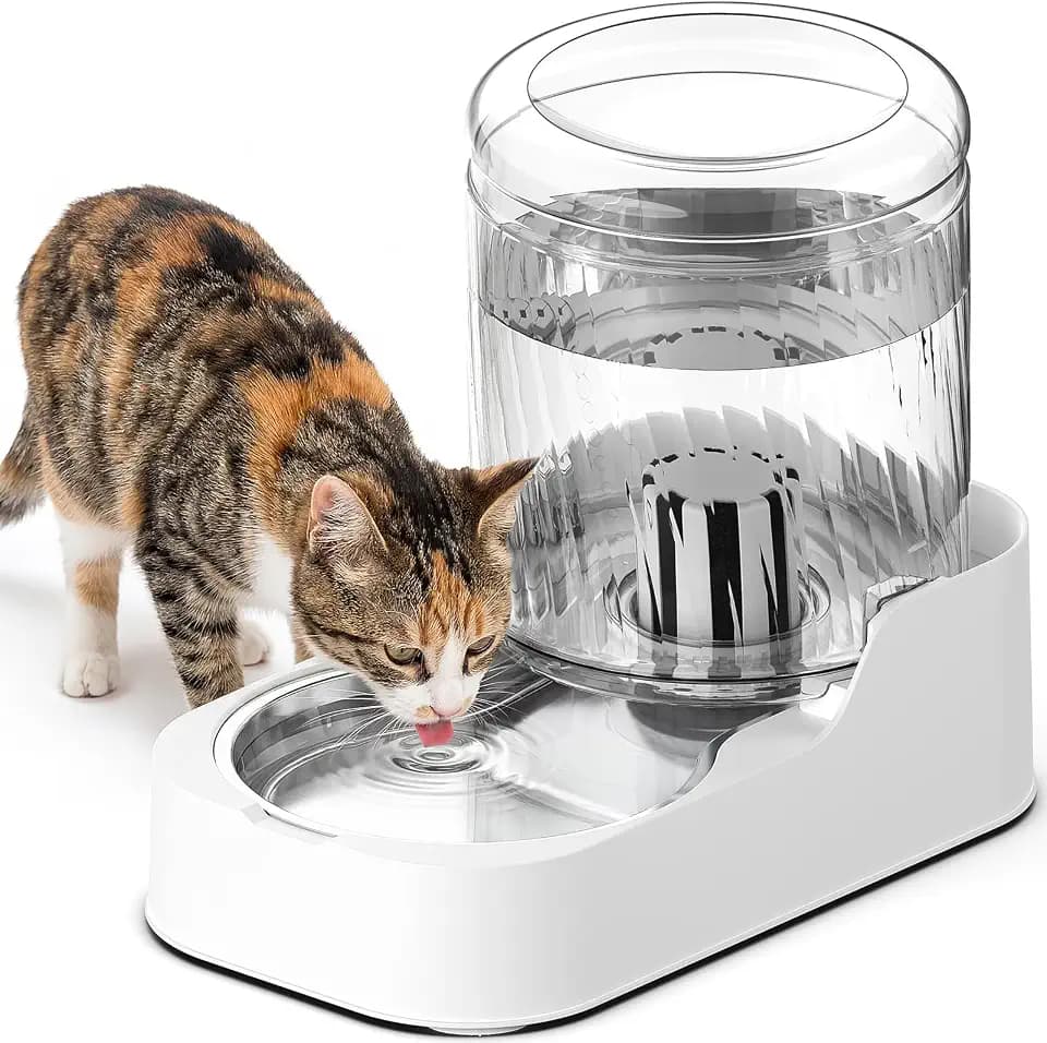 JUNSPOW Automatic Cat Water Dispenser with Stainless Steel Bowl
