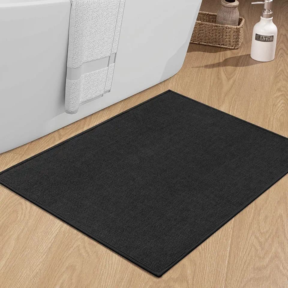 chakme Dünn Badezimmerteppich, 60x90 cm Schwarz Badematte rutschfest