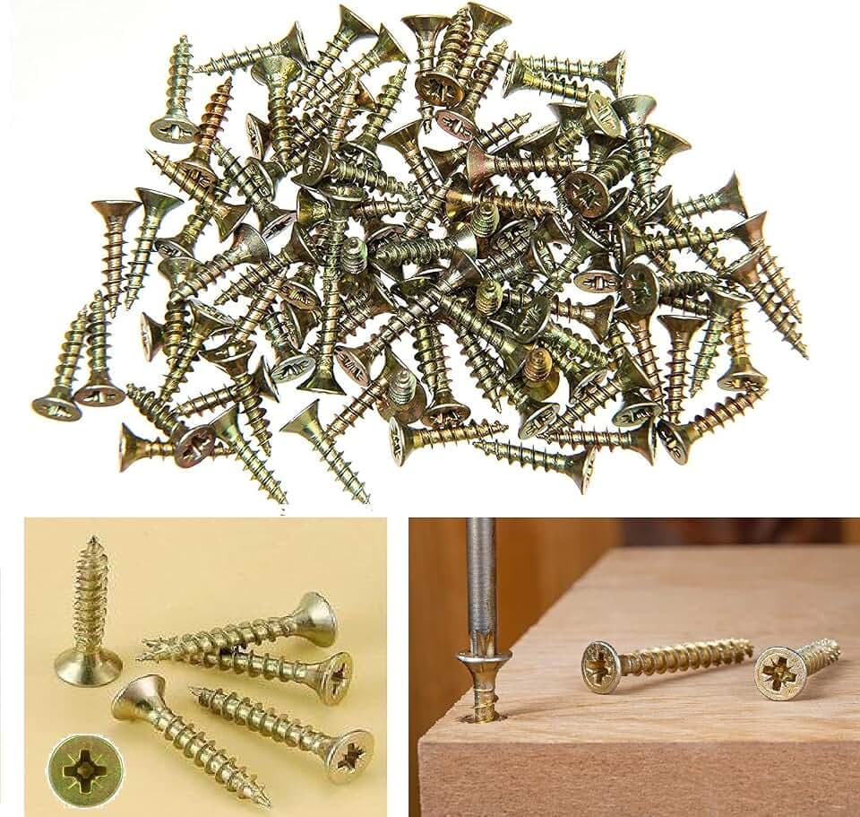 TERF® Mehrzweck-Schrauben, 2,5 x 25 mm, Pozi, flach, Doppel-Senkkopf, Zink, gelb, Schrauben für PVC, Holz, Spanplatten, MDF und andere ähnliche Typen, Schraubengröße 2,5 x 25 mm, 200 Stück