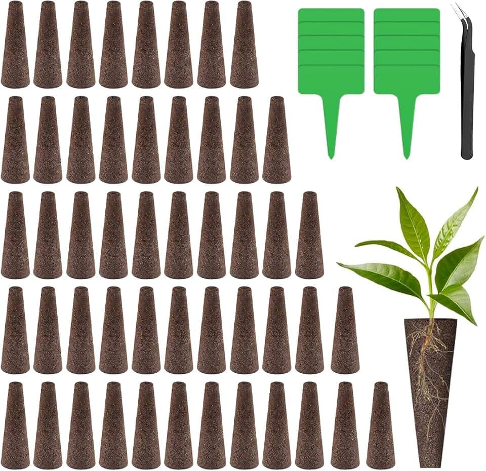 50 Stück Wachstumsschwämme mit 10 Pflanzenetiketten,1 Schwarze Pinzette,Hydroponic System Zubehör,Ersatz Zuchtschwämme für Pflanzen-Anzuchtsystem,Anzuchtschwämme für Hydrokultur