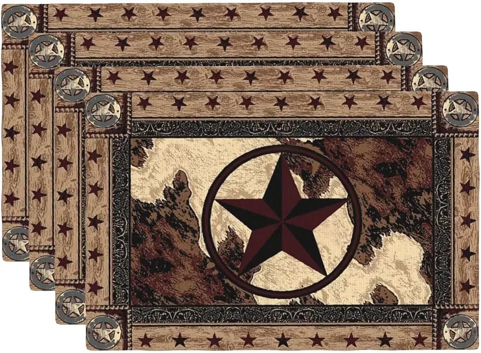 Western Texas Star Rustic Vintage Washable Placemats Set of 4