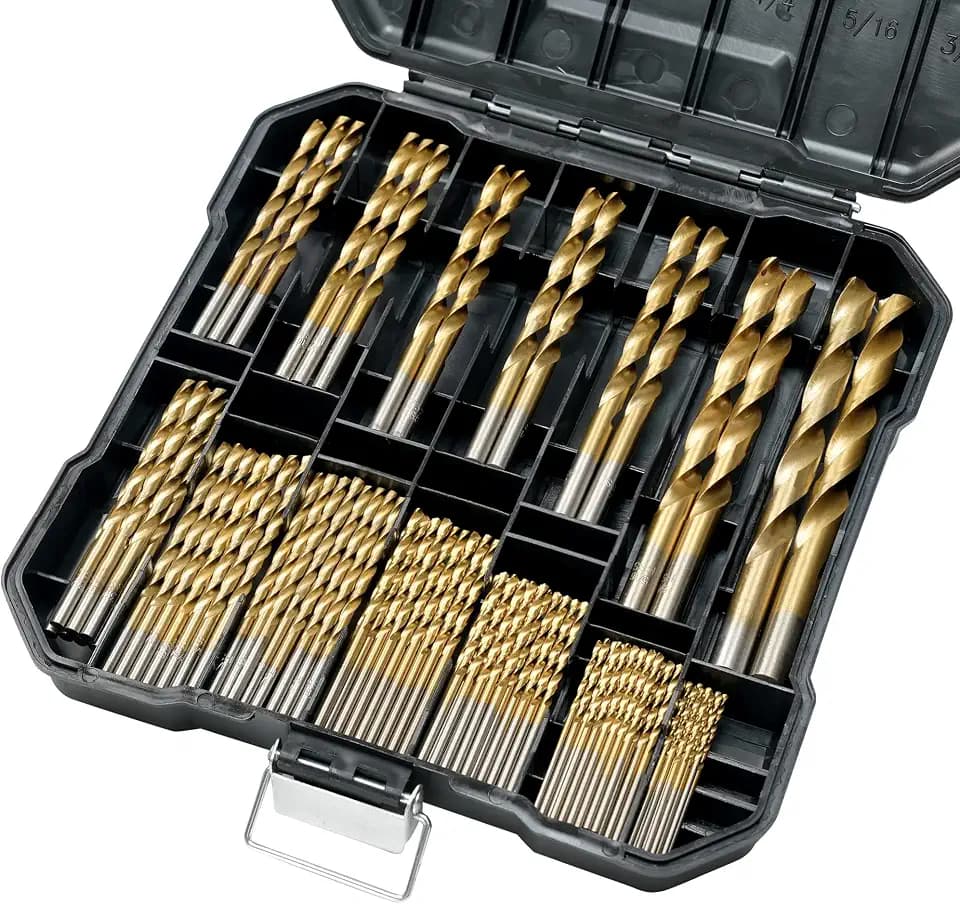 GMTOOLS 99 Pcs Drill Bit Set, 135° Tip Titanium Coated High Speed Steel, Twist Drill Bit Kit for Iron, Aluminum Alloy, Copper, Wood, Plastic, with Hard Storage 1/16"-3/8"