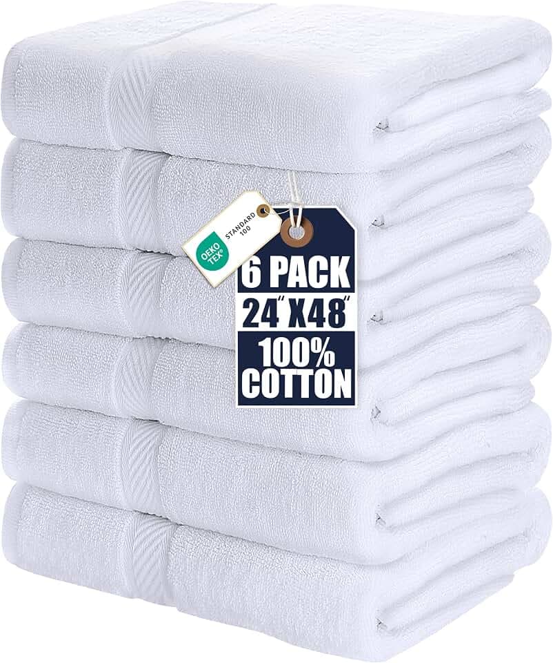 Utopia Towels 6 Pack Medium Bath Towels, 24x48 in, 500 GSM Cotton, White