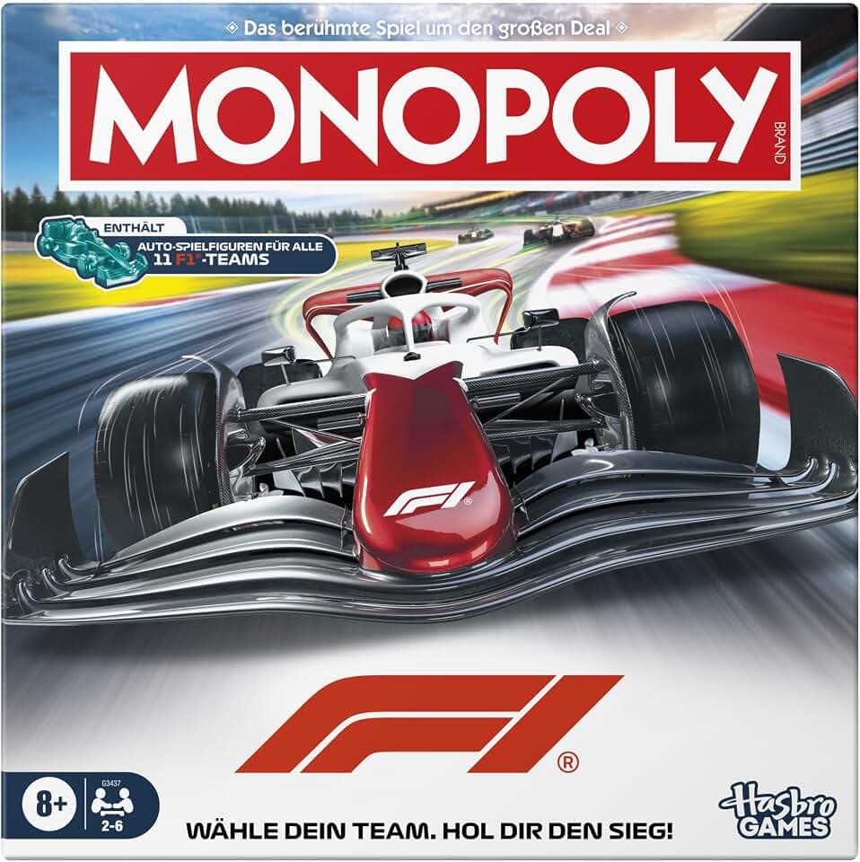 Monopoly F1 Edition Brettspiel | offiziell Lizenziertes Formula 1 Spiel | Familienspiel für Kinder, Jugendliche und Erwachsene | 2 — 6 Spieler | 45 Min. | ab 8 Jahren
