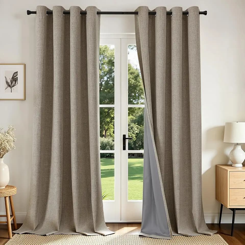 Joydeco Linen Blackout Curtains 96 Inches Long, Light Blocking Curtains for Bedroom 2 Panels with Grommets, Thermal Insulated, Noise Reducing Room Darkening Drapes Privacy Protection for Living Room