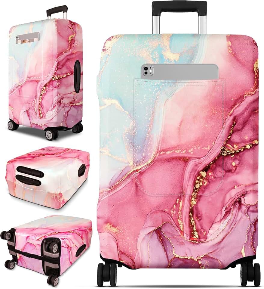 Slohif Luggage Cover for Suitcase Tsa Approved Protector - Luggage Sleeve Large Suit Case Cover Travel Stretch Baggage Case Protective Washable Fit 18-32 Inch Marble XS
