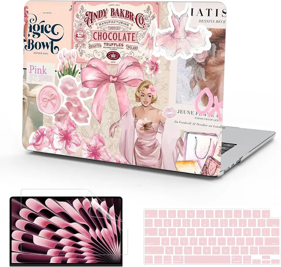 B BELK for MacBook Air 13 inch Case M5 2026-2022 M4 M3 M2, Pink Collage