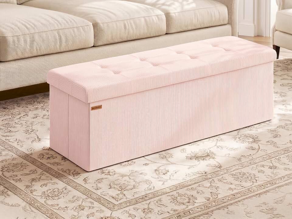 SONGMICS Ottoman Storage Bench, 43 Inch Foldable Foot Rest
