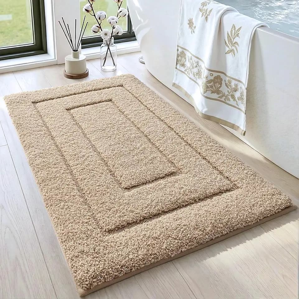 DEXI Bathroom Rugs 36x24, Non-Slip Bath Mat Soft Absorbent, Beige