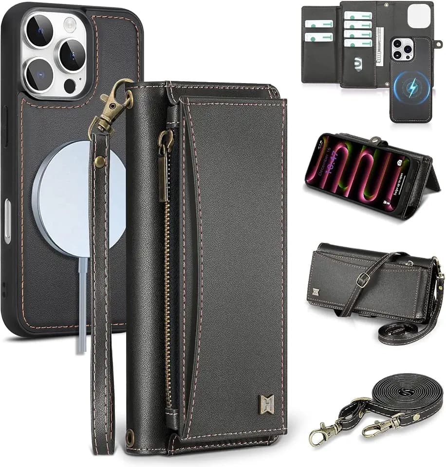 Wallet Case for iPhone 16 Pro,RFID Blocking,Crossbody,Black