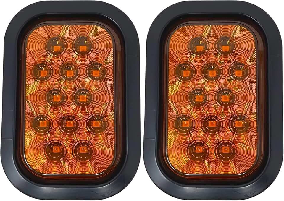 All Star Truck Parts 5x3 2x Amber Rectangle 12 LED Signal Turn Tail Park Light Tow Truck Semi Trailer CM Flatbed Reading Postal Hitch Mounted RV Bus Grommet 3 Wire Pigtail Plug Kit IP67 Waterproof