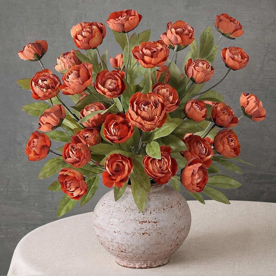 12Pcs 27" Artificial Fall Peony Silk Flower Stems for Vase Decor(Orange)