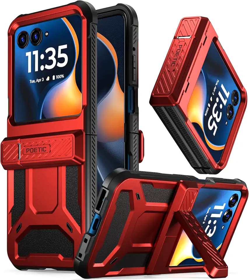 Poetic Spartan Case for Motorola Moto Razr 2026/2025/2024, [Kickstand][Hinge Protection][20FT Mil-Grade Drop Tested], Full-Body Rugged Shockproof Protective Cover with Kickstand, Metallic Red