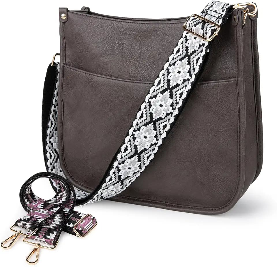 Viva Terry Crossbody Bag for Women Wide Guitar Strap Multi-Pocket Hobo Bag