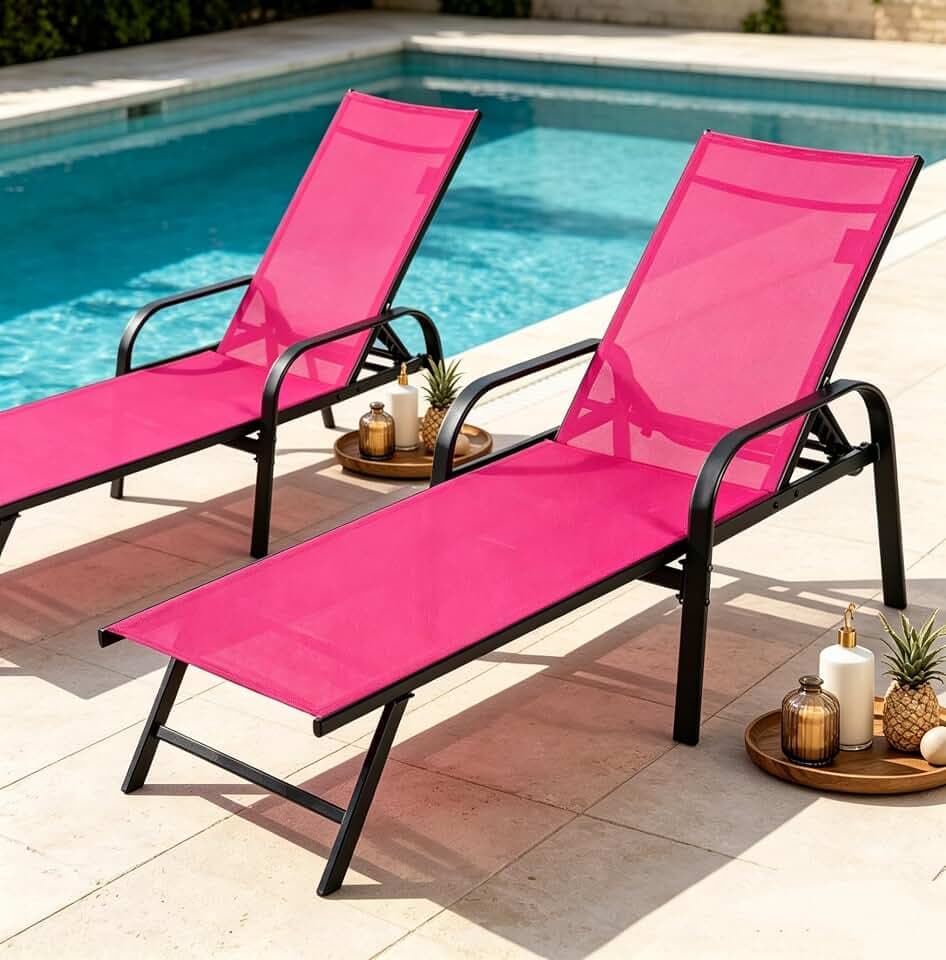 DUMOS Outdoor Chaise Lounge Set of 2, Tanning Chair, Pool Chair