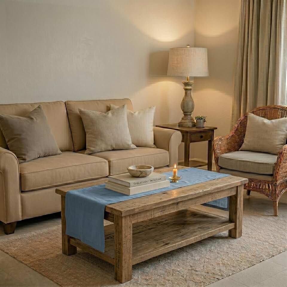 Solino Home 100% Linen Table Runner Dusty Chambray Blue, Diana 14 x 48 in